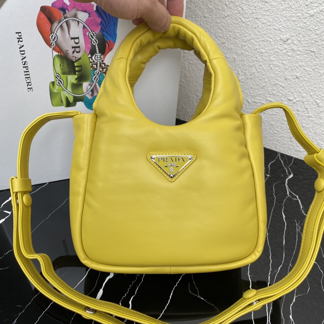 Prada Small Padded Soft Nappa Leather Bag Tote Yellow 1BA359